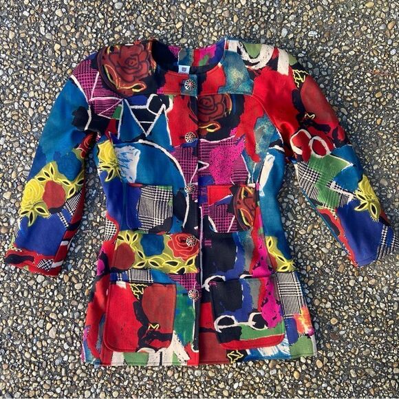 Vintage 1990’s Emanuel Ungaro Avant Garde op art colorful fitted blazer S/M - Picture 7 of 8